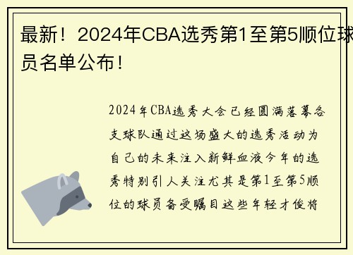 最新！2024年CBA选秀第1至第5顺位球员名单公布！
